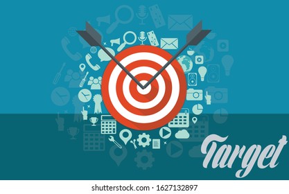 Target hit in the center by arrows. vector illustrate.