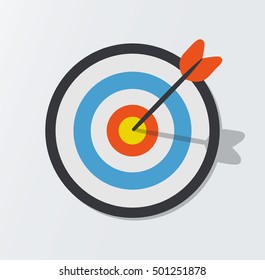 Target hit in the center by arrows. Vector icon illustration