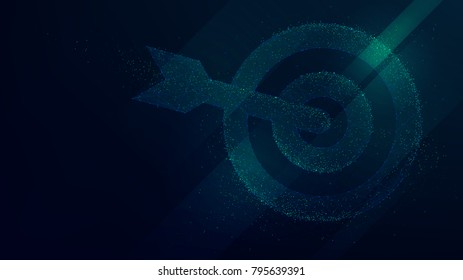 Target hit in center by arrows, future technology business vector background