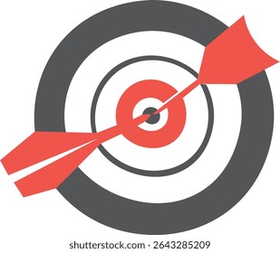 Ícone de Acerto de Destino com Seta Vermelha.
Um simples ícone gráfico de um dardo e um dardo vermelho atingindo o alvo.