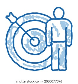 target hit sketch icon vector. Hand drawn blue doodle line art target hit sign. isolated symbol illustration