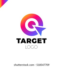 Target hit two circle with arrow Branding Identity Corporate vector logo design template Isolated rainbow gradient