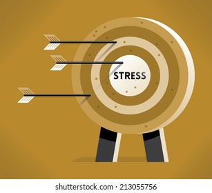 Target with hitting arrows and text Stress in the center. Idea - Medicine, Drugs, Emotional disorders, Antidepressants, Feeling and emotions, Pills etc.