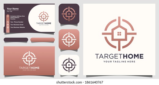 Vorlage für Logo-Designs für Zielhäuser. Haus kombiniert mit Zielzeichen.