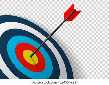 Target icon in 3d flat style on transparent background. Arrow in the center aim. Vector design element for you business projects