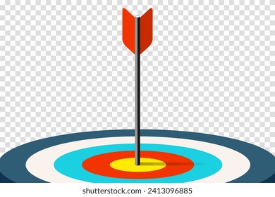 Target icon in 3d flat style on transparent background. Arrow in the center aim. Vector design element for you business projects