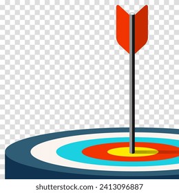 Target icon in 3d flat style on transparent background. Arrow in the center aim. Vector design element for you business projects