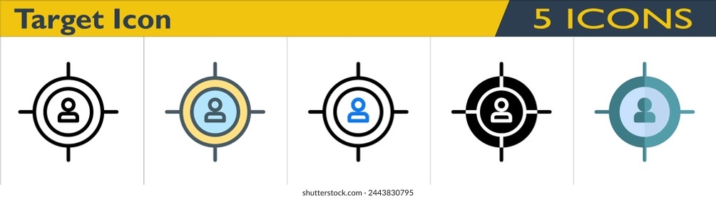 Target icon with 5 styles (outline, color lineal, color outline, solid and color)