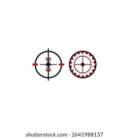 Target icon. Aim vector symbol. Precision cross shape. Bold red outline.