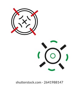 Target icon. Aiming cross symbol. Vector precision mark. Black red design.