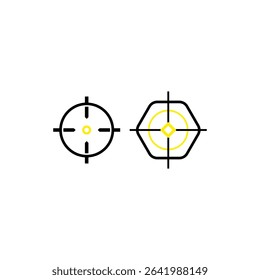 Target icon. Aiming point symbol. Vector focus mark. Black yellow design.