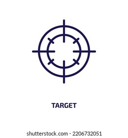 target icon from army and war collection. Thin linear target, business, management outline icon isolated on white background. Line vector target sign, symbol for web and mobile