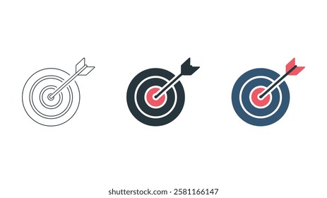 Target Icon with Arrow Hitting Bullseye - Business Goal, Success, Achievement, Marketing Strategy Vector