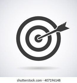 Target icon with arrow  isolated on a gray background, stylish vector illustration for web design