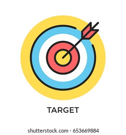 Target icon. Target and arrow symbols. Mission, objective, bull's eye concepts. Modern flat design thin line elements. Vector icon isolated on white background