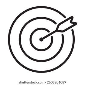 Target icon and arrows in the bullseye. Icon of the symbol for achieving the goal. Target with an arrow in the center. EPS 10. Vector illustrations