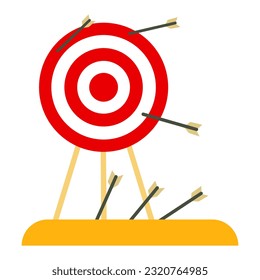 Target Icon with Arrows. Precision, accuracy, aiming, focus, goal, objective, shooting, archery, bullseye, competition, challenge, sports. Vector line icon for Business and Advertising