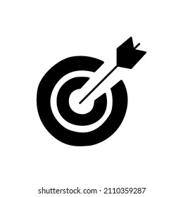 Target Icon in black flat glyph, filled style isolated on white background