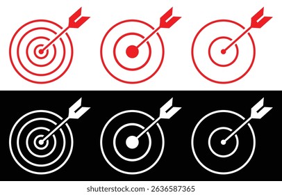 Target Icon – Business Objective Symbol, Successful Dart Hit Vector Illustration Isolated on White Background and Black Background