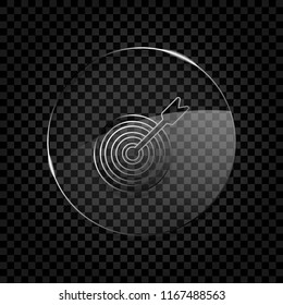 target icon. Icon in circle glass bubble on dark transparent grid. Glass style