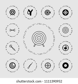 Target icon. collection of 13 target filled and outline icons such as radar, sligshot, dart, arrow bow. editable target icons for web and mobile.