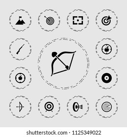 Target icon. collection of 13 target filled icons such as bow, flag on mountain, center focus, hundting gun. editable target icons for web and mobile.