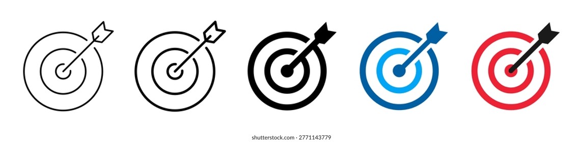 Target icon collection. Arrow, focus, achievement, planning, strategy, plan, aim, achievement, and business goal icons set. Editable vector icon illustration