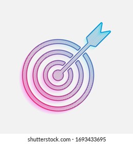 target icon. Colored logo with diagonal lines and blue-red gradient. Neon graphic, light effect
