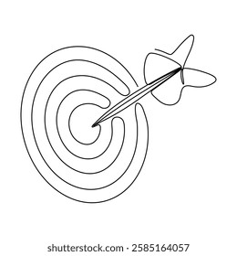 Target icon. continuous drawing of a single target line in the center with an arrow. hitting the target. hand drawn line goal circle. vector illustration