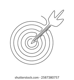 Target icon. continuous single line arrow drawing in the center. hitting the target. hand drawn line goal circle. vector illustration