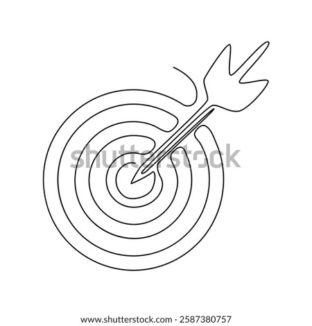 Target icon. continuous single line arrow drawing in the center. hitting the target. hand drawn line goal circle. vector illustration