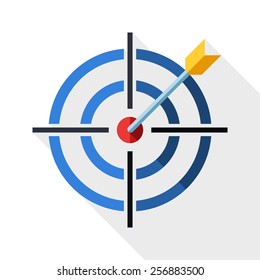 Target icon with dart and long shadow on white background