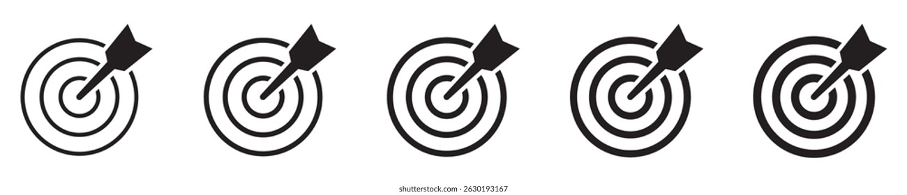 Zielsymbol, Dartfeld mit Pfeilsymbol. Darts Ziel Ziel Symbole gesetzt. Erfolgreiches Drehzeichen.