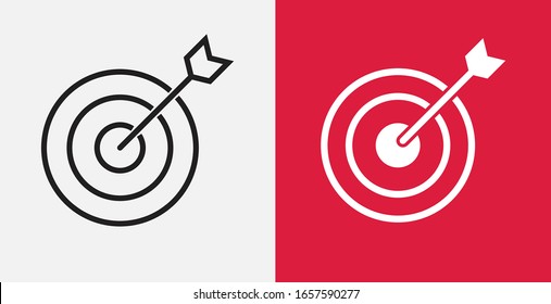 Target icon. Dartboard symbol. Vector illustration icon. Simple icon. Outline and filled icons set