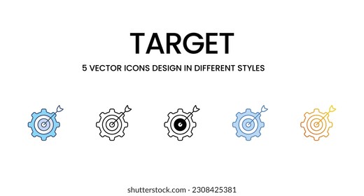 Target Icon Design in Five style with Editable Stroke. Line, Solid, Flat Line, Duo Tone Color, and Color Gradient Line. Suitable for Web Page, Mobile App, UI, UX and GUI design.