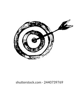 Icono de destino en estilo doodle. Esbozo a mano de objetivo con flecha. Clipart Elemento negro aislado sobre fondo blanco.	 	 