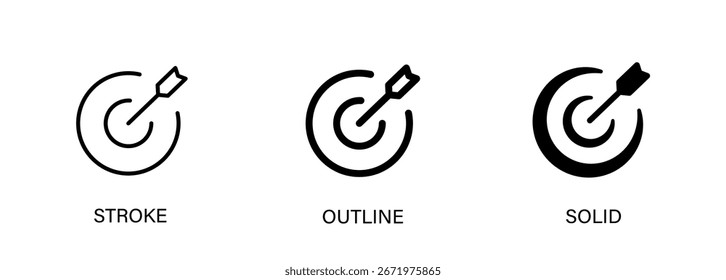 Icono de destino con trazo editable, contorno y estilos sólidos. Icono de Vector para el diseño de la interfaz de usuario, el objetivo comercial y el objetivo.