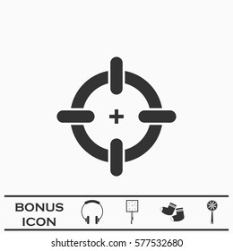 Target icon flat. Black pictogram on white background. Vector illustration symbol and bonus button