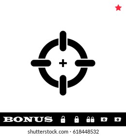 Target icon flat. Black pictogram on white background. Vector illustration symbol and bonus button open and closed lock, folder, star