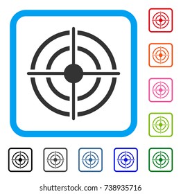 Target icon. Flat gray iconic symbol in a light blue rounded frame. Black, gray, green, blue, red, orange color variants of Target vector. Designed for web and app interfaces.