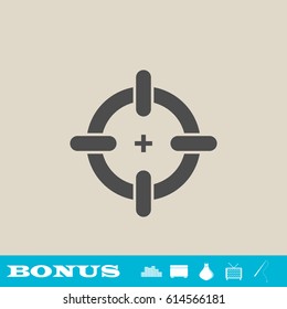 Target icon flat. Grey pictogram on light background. Vector illustration symbol and bonus button real estate, ottoman, vase, tv, fishing rod