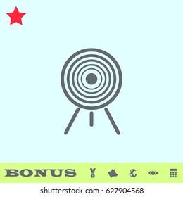 Target icon flat. Grey pictogram on blue background. Vector illustration symbol and bonus buttons medal, cow, earth, eye, calculator