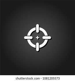 Target icon flat. Simple White pictogram on black background with shadow. Vector illustration symbol