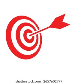Icono de destino. Estilo plano, blanco de tiro con arco con icono de símbolo de flecha aislado sobre fondo blanco. Objetivo de tiro con arco moderno, diseño de logotipo de símbolo de signo de Ilustración vectorial. Vector de destino, icono de símbolo rojo.