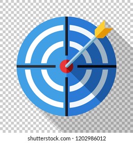 Target icon in flat style with dart and long shadow on white background