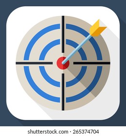 Target icon in flat style with dart and long shadow