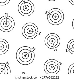 Target icon in flat style. Darts game vector illustration on white isolated background. Aim arrow seamless pattern business concept.