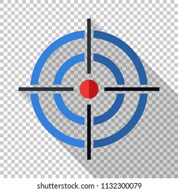 Target icon in flat style with long shadow on transparent background
