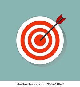 Target icon in flat style on gray background. Arrow in the center aim. Vector design element for you business projects. Vector illustration EPS 10.