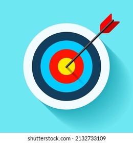 Icono de destino en estilo plano sobre fondo de color. Flecha en el objetivo central. Elemento de diseño de vectores para sus proyectos empresariales